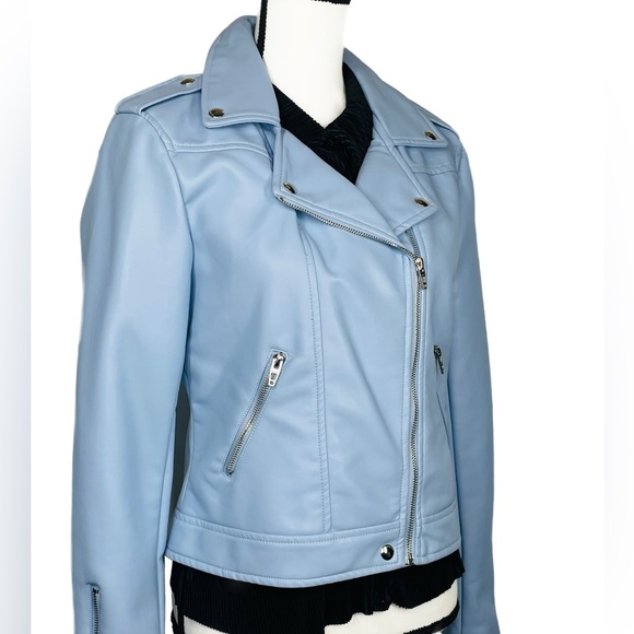 $98 NWT Blank NYC Good Vibes Blue Vegan Leather Moto Jacket Size S - Picture 4 of 10